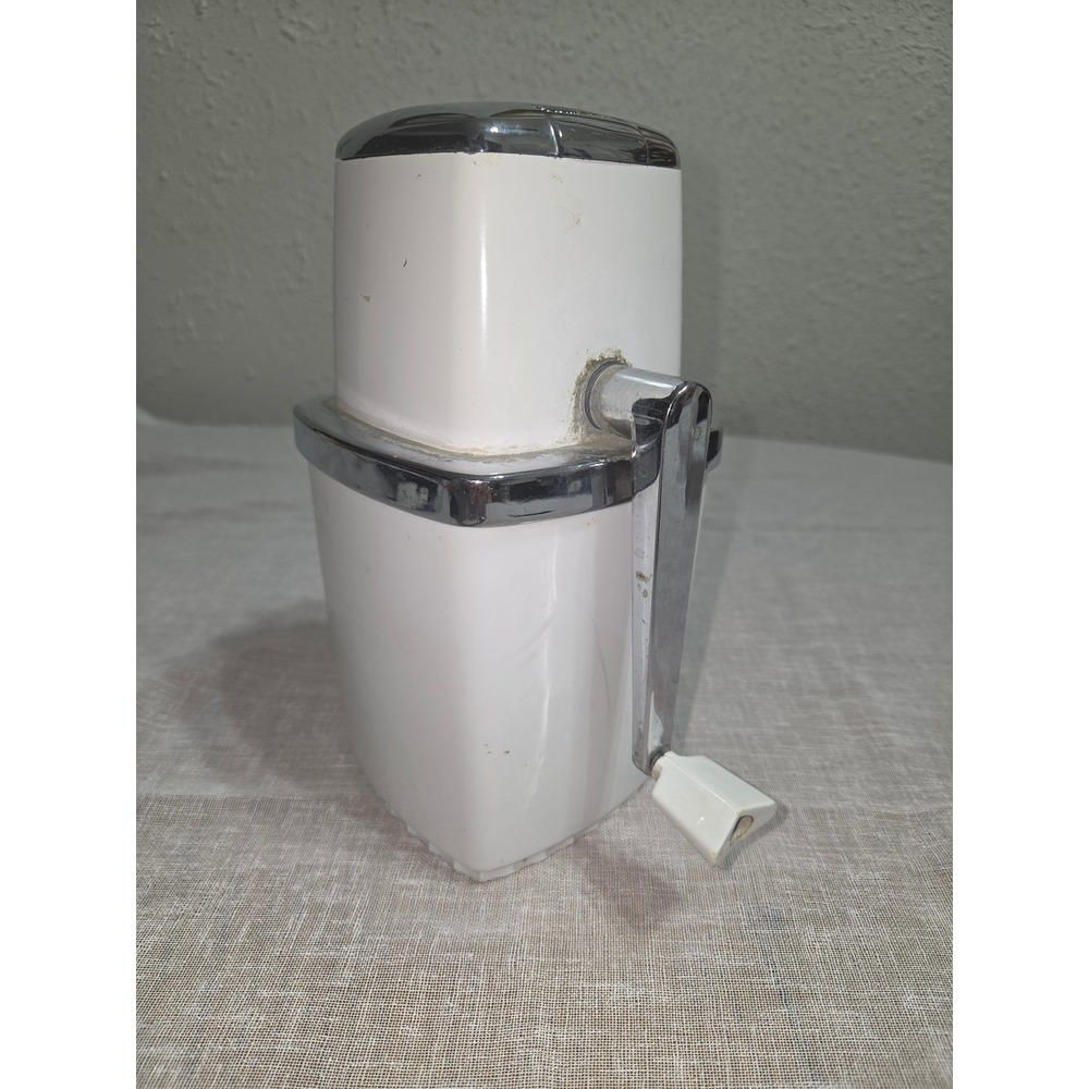 Vintage Swing-A-Way Manual Ice Crusher White Chrome Retro Kitchen Barware
